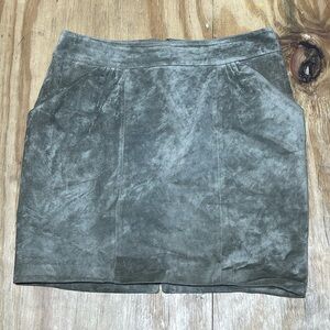 H&M Genuine Suede Leather Skirt Taupe High Waist Mini Womens 8 @C2